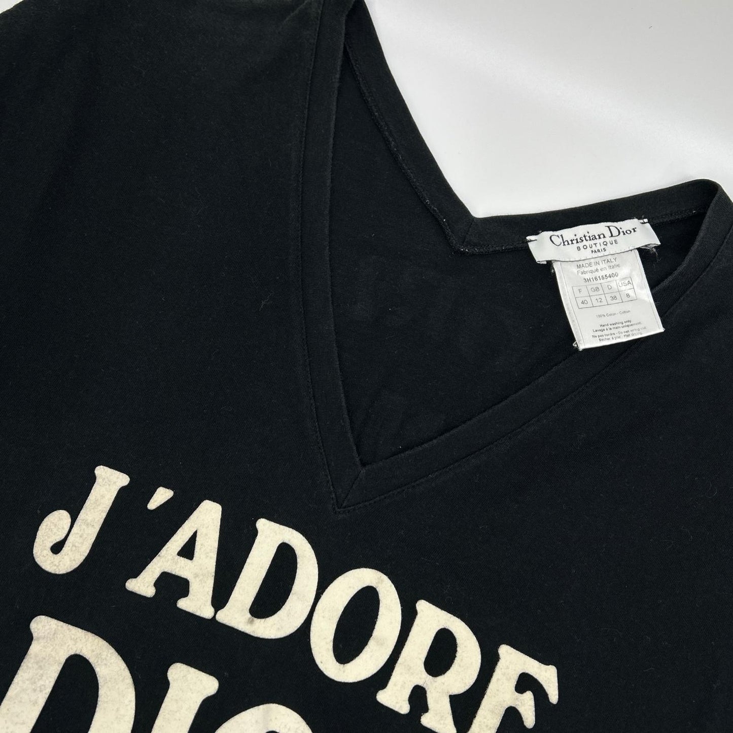 【SALE】 Christian Dior クリスチャンディオール BOUTIQUE 3H16155400 ブラック コットン J ADORE ロゴ Vネック ノースリーブ カットソー トップス