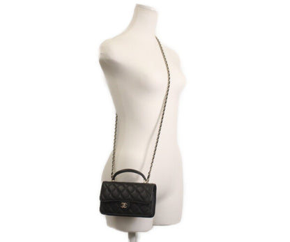 CHANEL シャネル AP3226 黒 ラム ゴールド金具 トップハンドル チェーンクラッチショルダー ショルダーバッグ