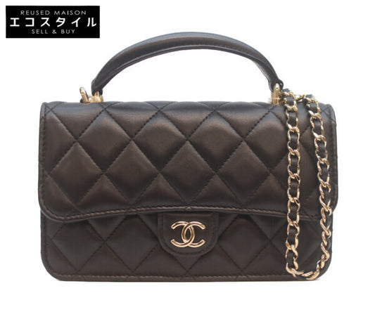 CHANEL シャネル AP3226 黒 ラム ゴールド金具 トップハンドル チェーンクラッチショルダー ショルダーバッグ
