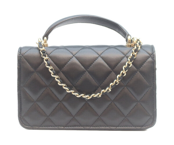 CHANEL シャネル AP3226 黒 ラム ゴールド金具 トップハンドル チェーンクラッチショルダー ショルダーバッグ
