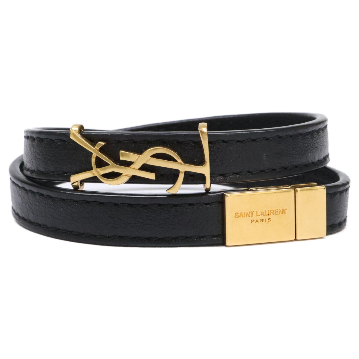 YvesSaintLaurent イヴサンローラン 【美品】オピウム レザー&メタル ダブルラップ ブレスレット