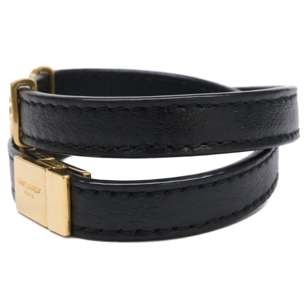 YvesSaintLaurent イヴサンローラン 【美品】オピウム レザー&メタル ダブルラップ ブレスレット