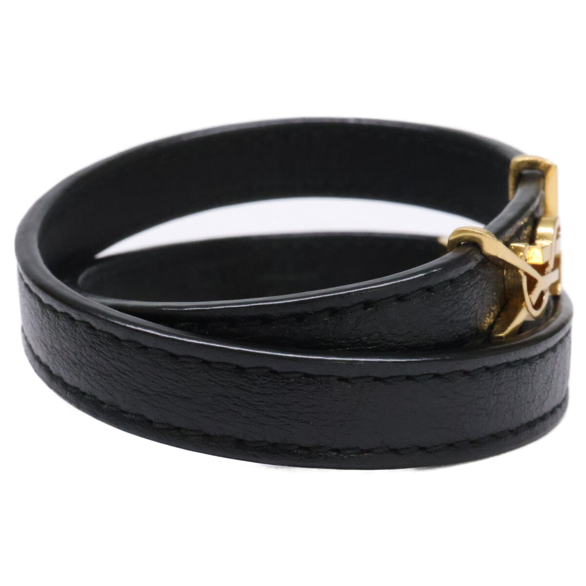 YvesSaintLaurent イヴサンローラン 【美品】オピウム レザー&メタル ダブルラップ ブレスレット