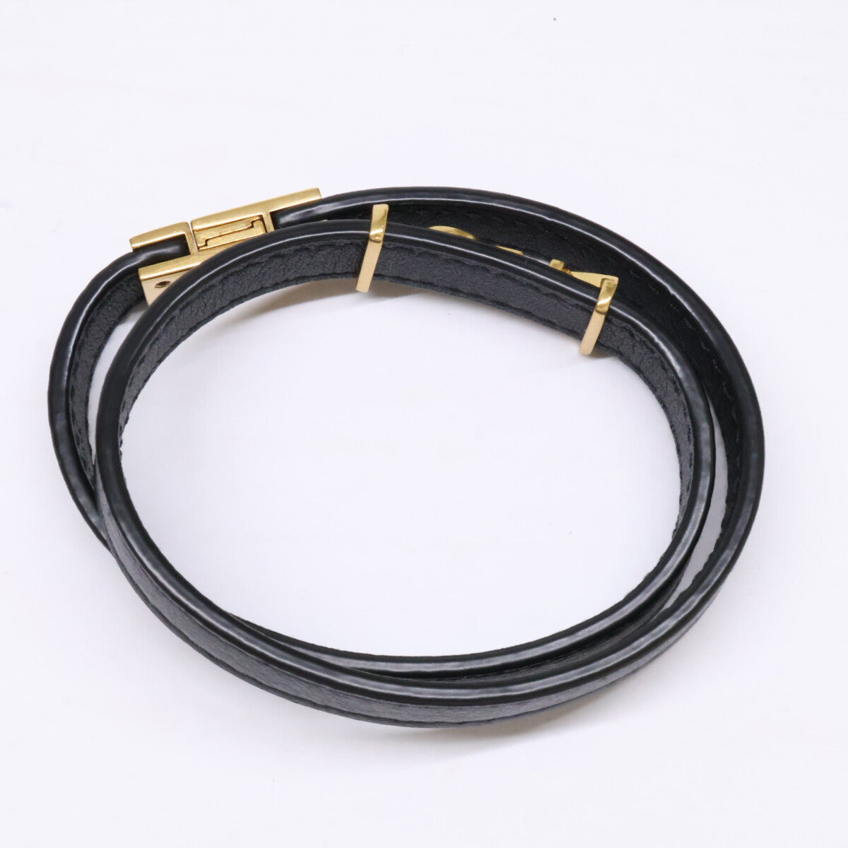 YvesSaintLaurent イヴサンローラン 【美品】オピウム レザー&メタル ダブルラップ ブレスレット