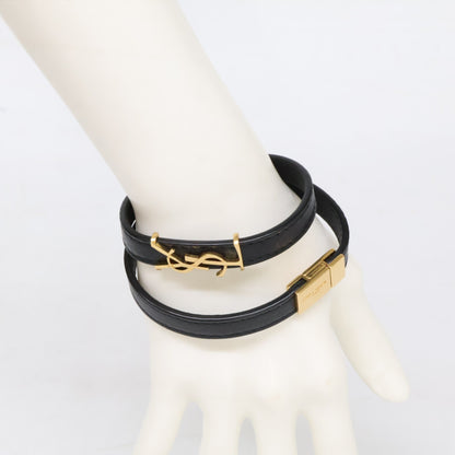 YvesSaintLaurent イヴサンローラン 【美品】オピウム レザー&メタル ダブルラップ ブレスレット