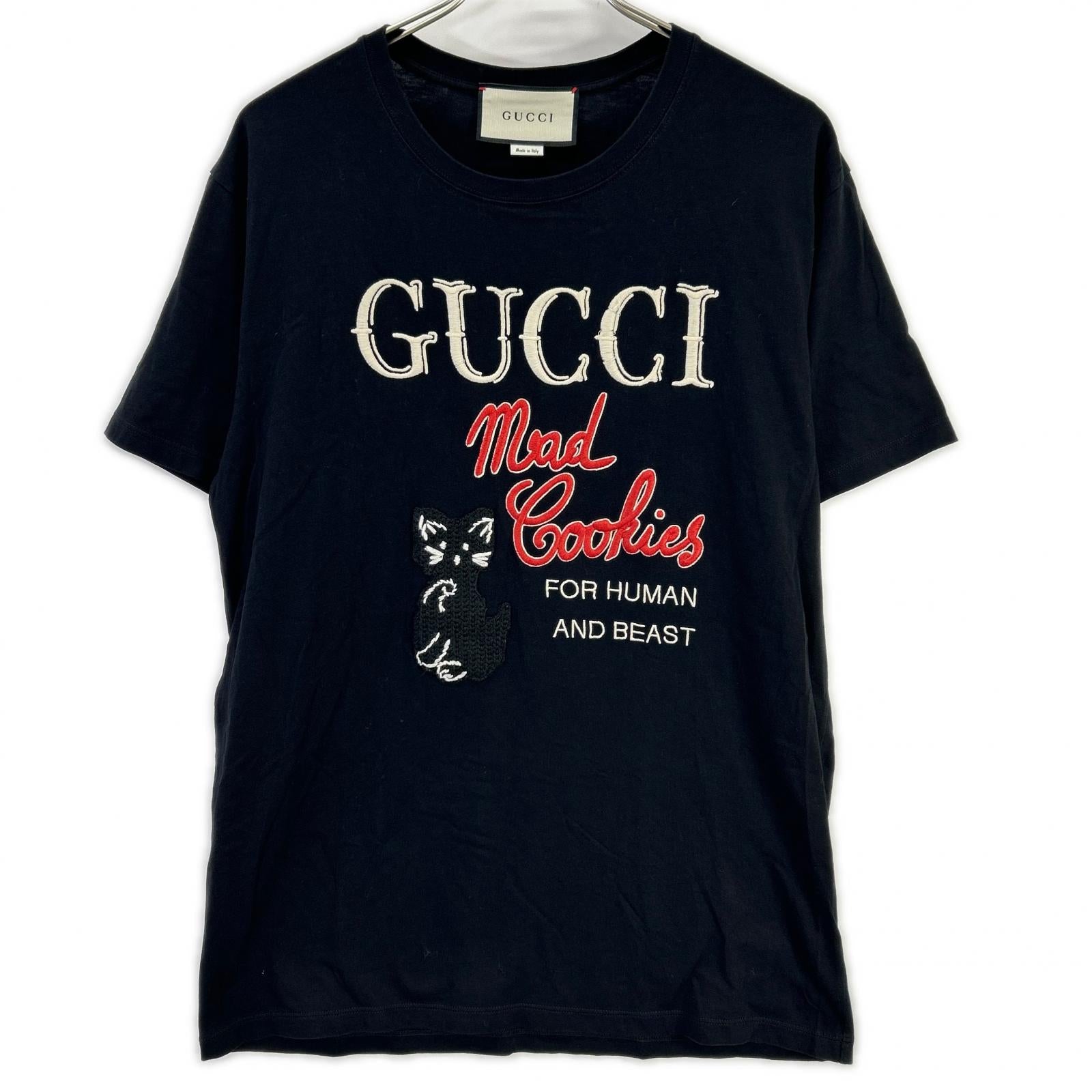 GUCCI グッチ 615044 ブラック Mad Cookies 猫 刺繍 Tシャツ トップス