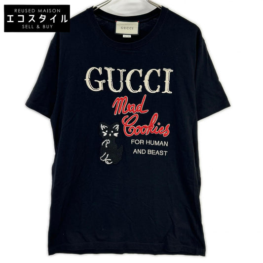 GUCCI グッチ 615044 ブラック Mad Cookies 猫 刺繍 Tシャツ トップス