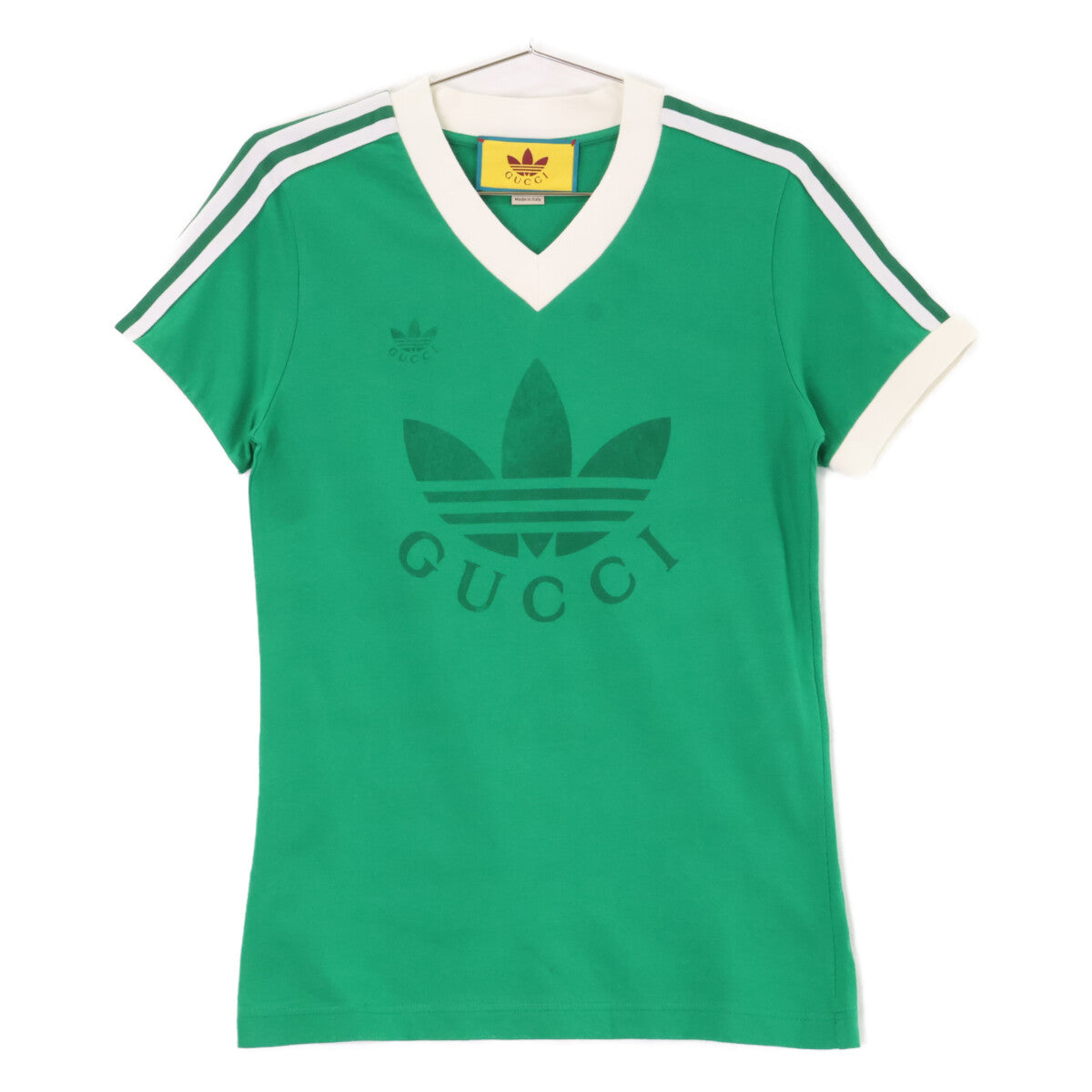 GUCCI グッチ ｘadidas アディダス【国内正規】693636 ロゴプリント Vネック 半袖Tシャツ トップス
