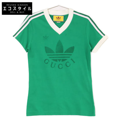 GUCCI グッチ ｘadidas アディダス【国内正規】693636 ロゴプリント Vネック 半袖Tシャツ トップス
