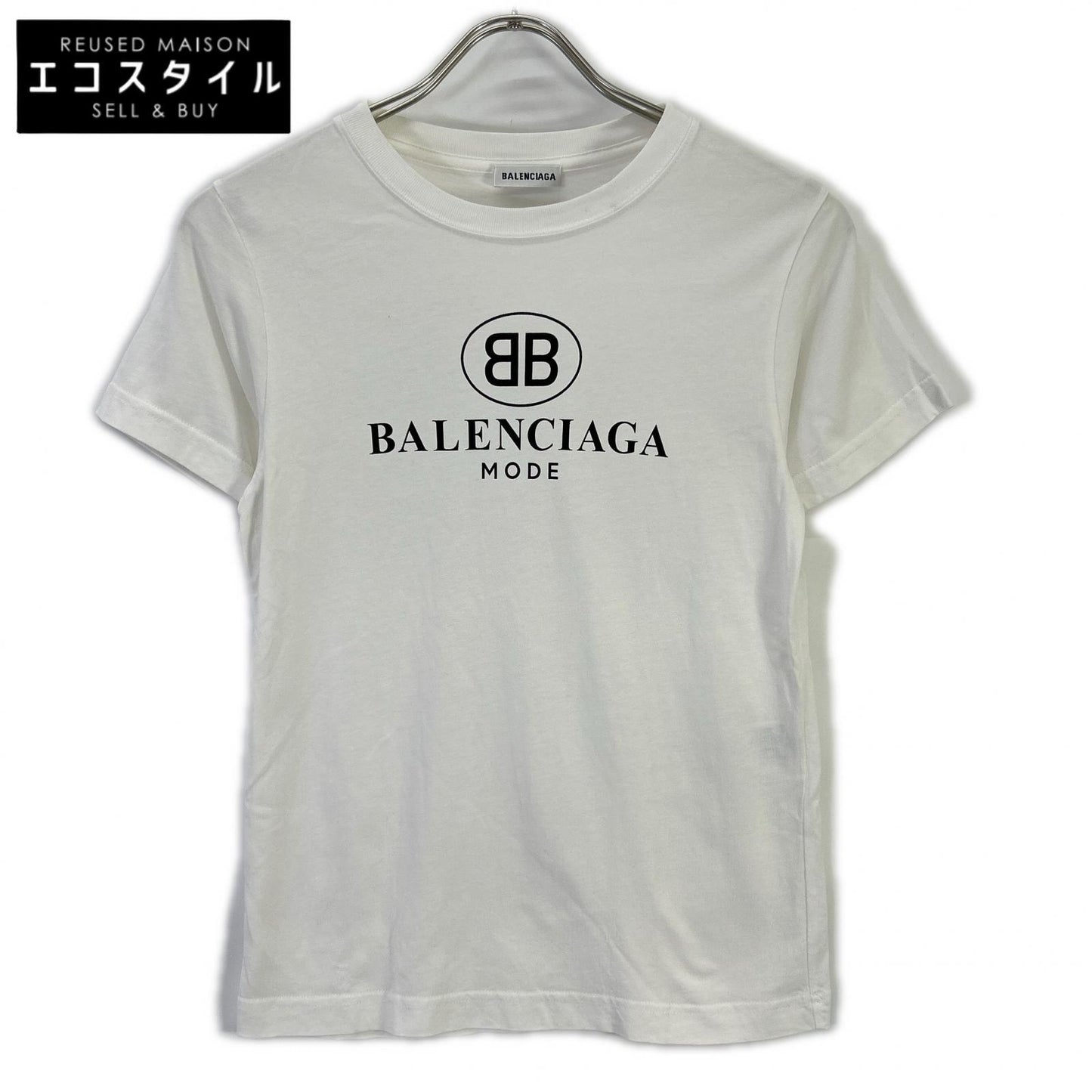 BALENCIAGA バレンシアガ 2018 556110 white logo T-shirt tops