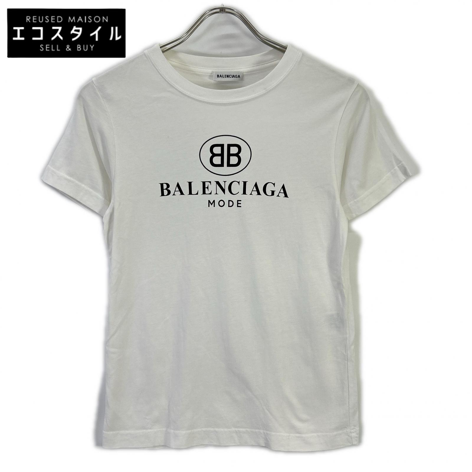 BALENCIAGA バレンシアガ 2018 556110 white logo T-shirt tops