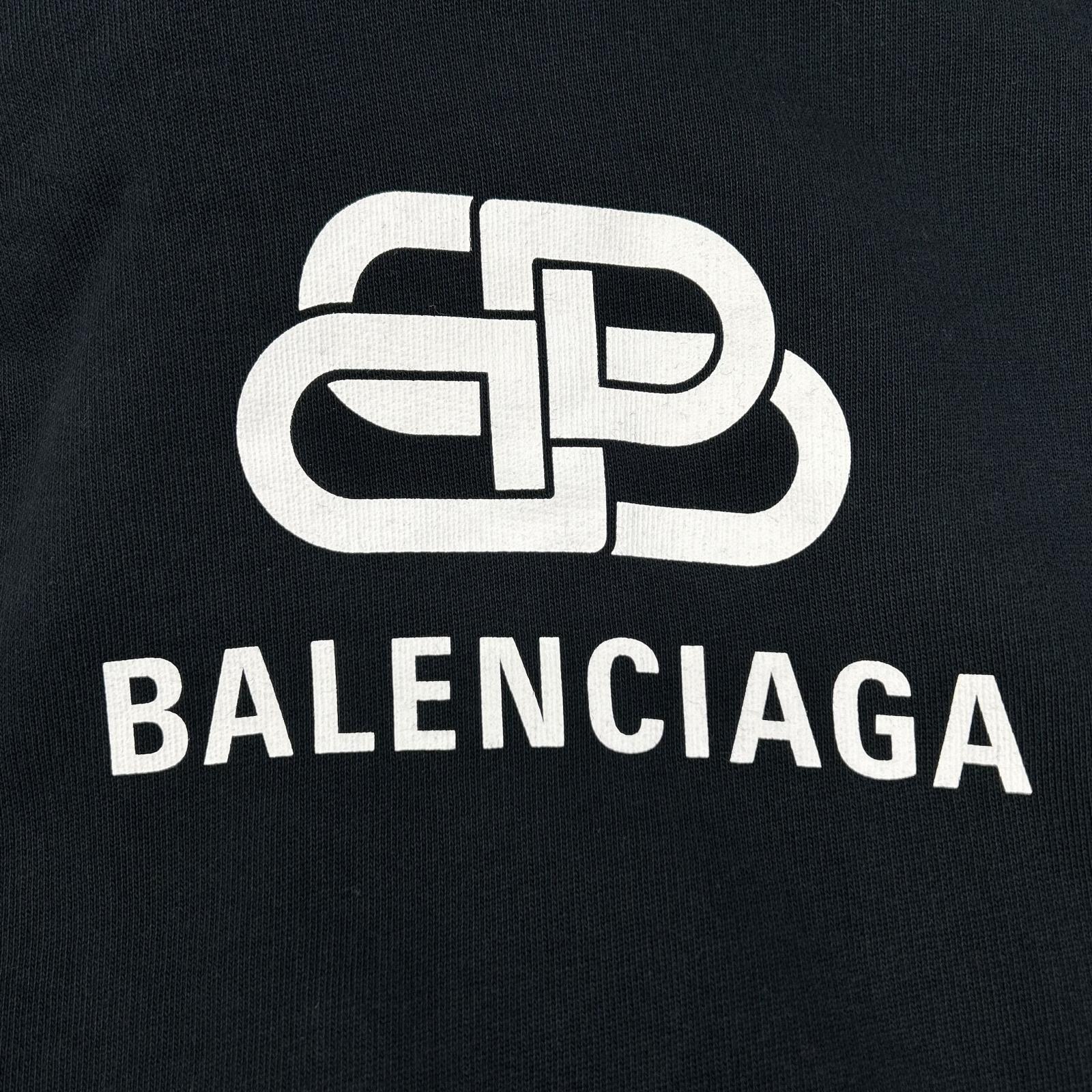 BALENCIAGA 2019 570792 Black BB Logo Printed Hoodie Tops