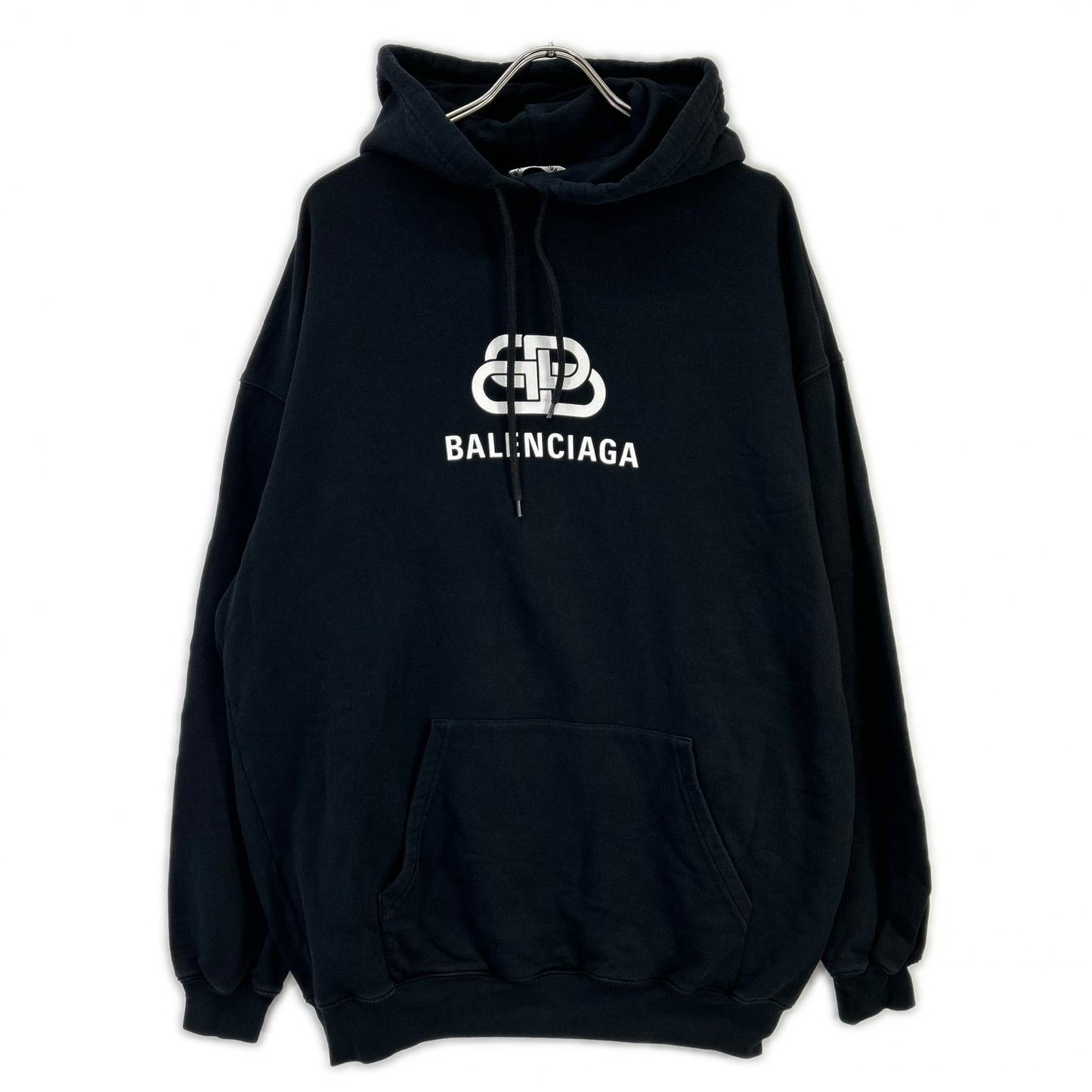 BALENCIAGA 2019 570792 Black BB Logo Printed Hoodie Tops