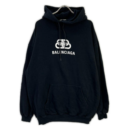 BALENCIAGA 2019 570792 Black BB Logo Printed Hoodie Tops