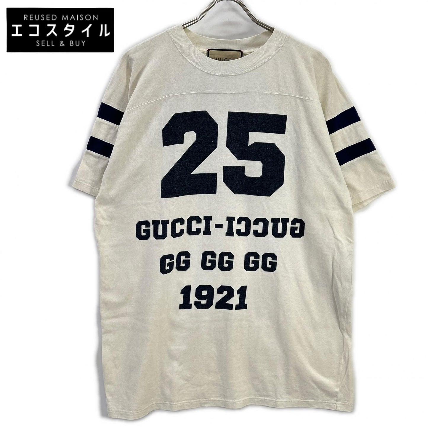 GUCCI グッチ 655459 ホワイト ロゴ ナンバリング クルーネック フットボール Tシャツ トップス