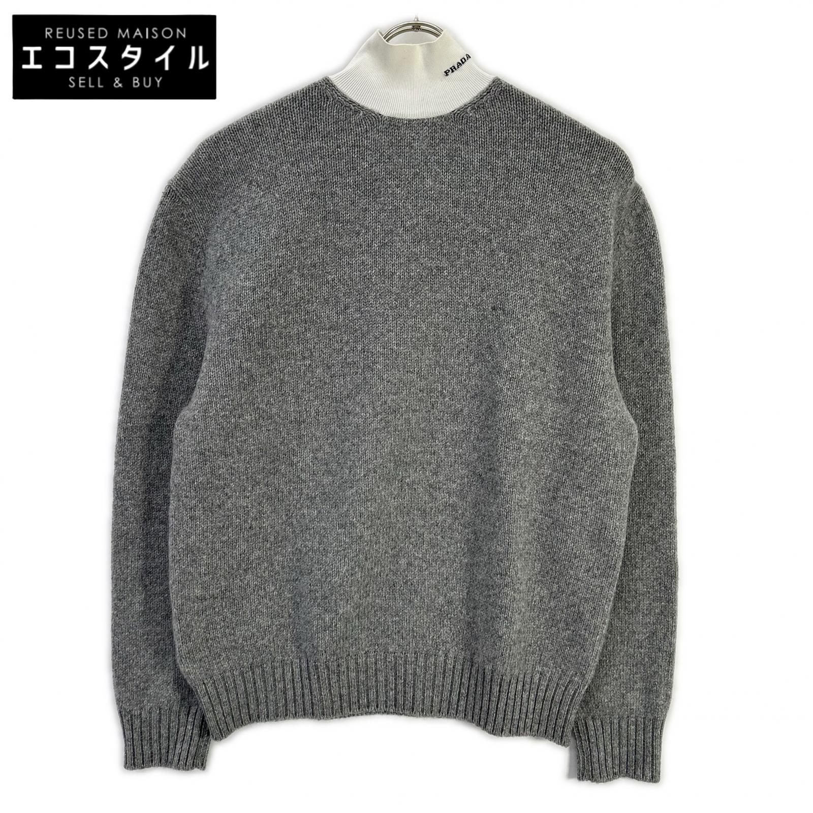 PRADA プラダ 22AW P26472 グレー カシミヤ混 ハイネック ニットセーター トップス