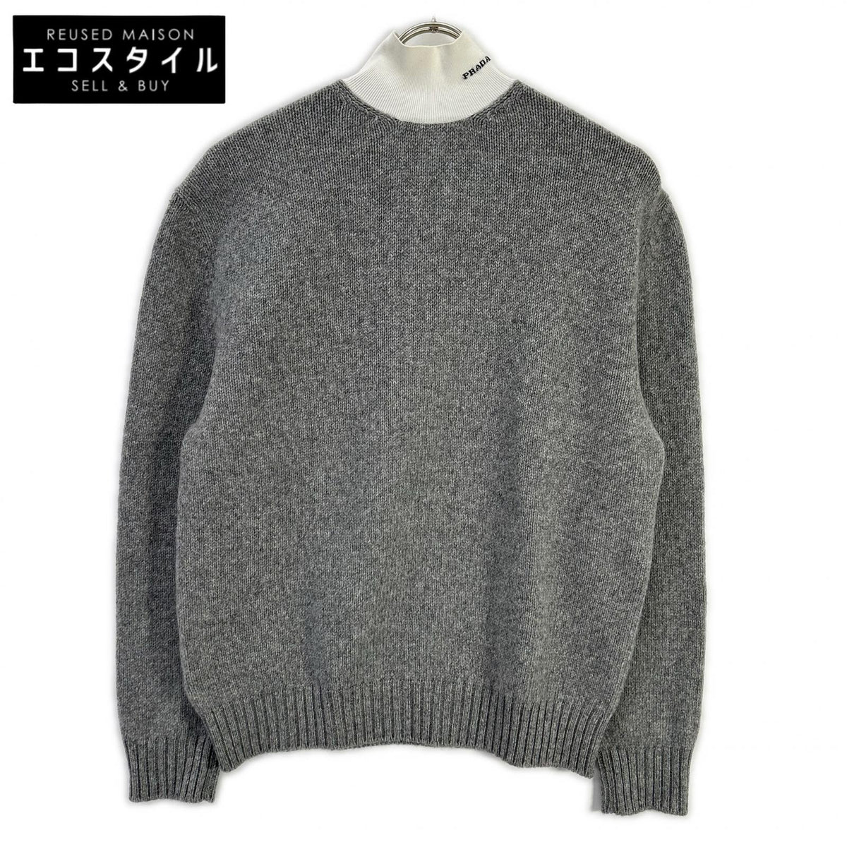 PRADA Prada 22AW P26472 gray cashmere-blend mock-neck knit sweater top