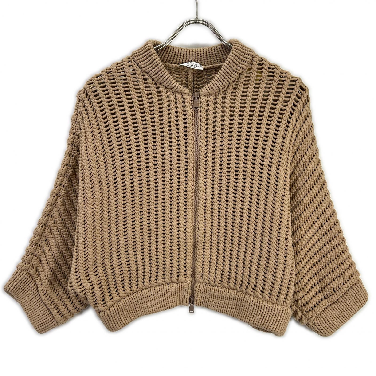 BRUNELLO CUCINELLI ブルネロクチネリ DW5223332 ブラウン ケーブル編み ジップアップ カーディガン トップス