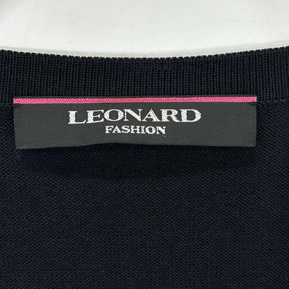 LEONARD レオナール 0397742 ネイビー シルク混 ラインストーン カーディガン トップス