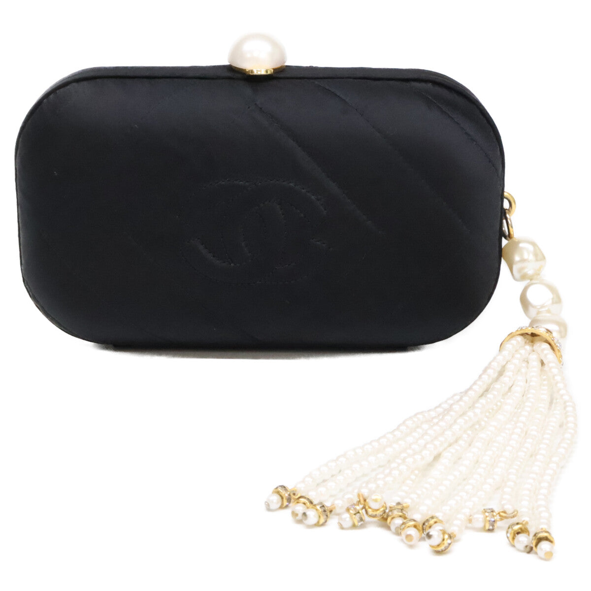 CHANEL シャネル ヴィンテージ パールクリスタルタッセル付き サテンクラッチバッグ セカンドバッグ クラッチバッグ