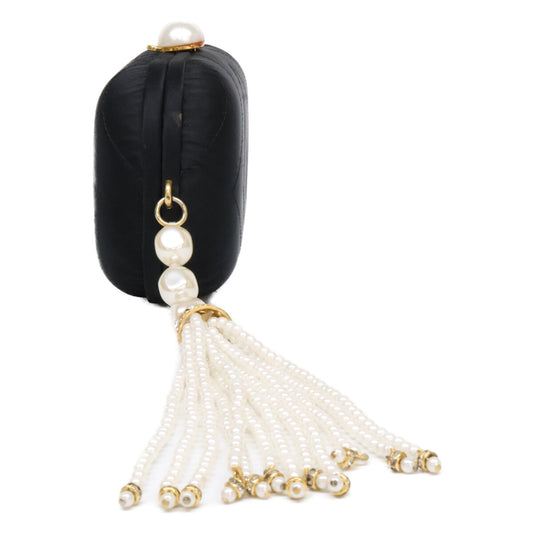 CHANEL シャネル ヴィンテージ パールクリスタルタッセル付き サテンクラッチバッグ セカンドバッグ クラッチバッグ