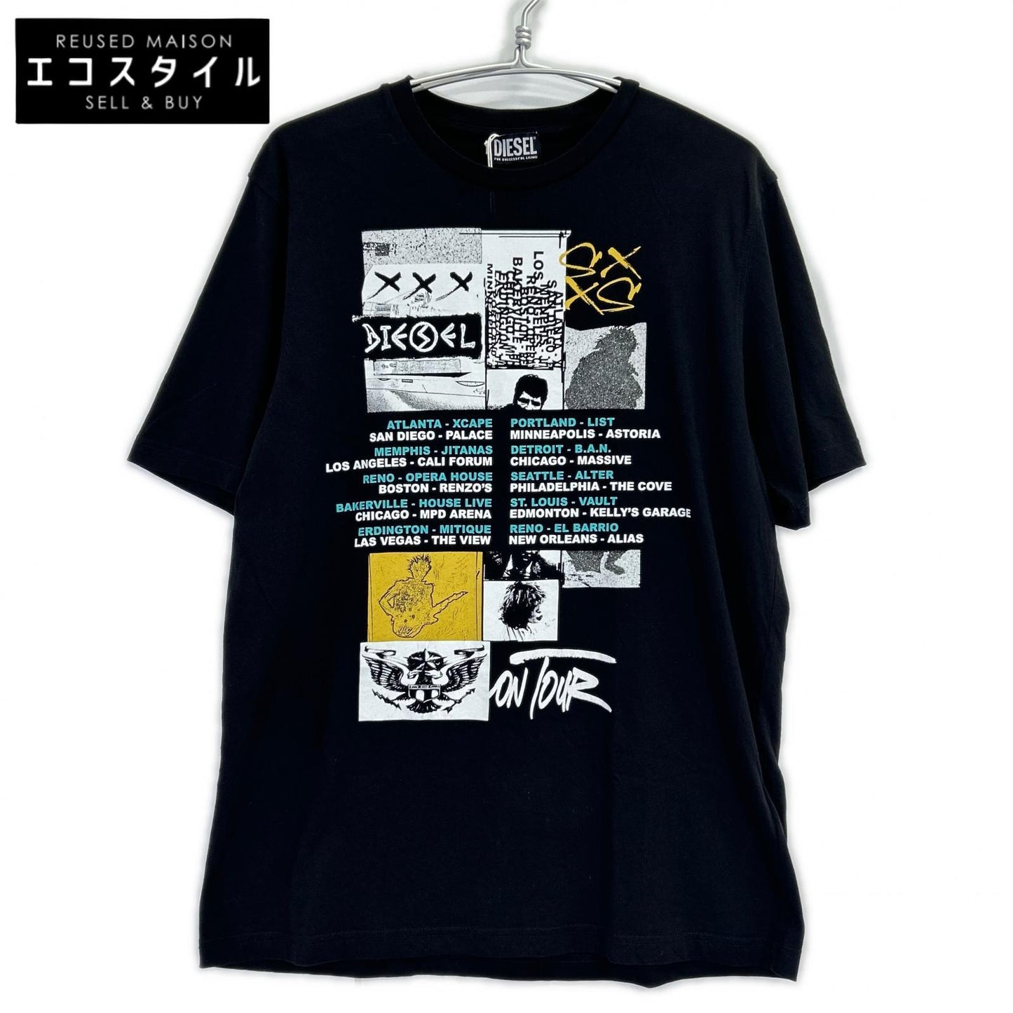 DIESEL ディーゼル ブラック T-JUST-ROCK グラフィック Tシャツ トップス