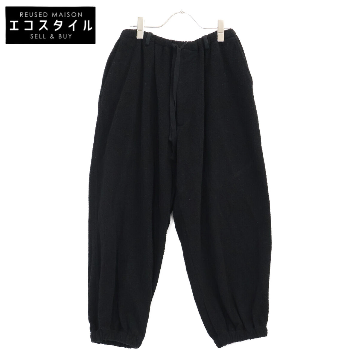 COMOLI 22SS V01-03022 black silk-pile drawstring pants