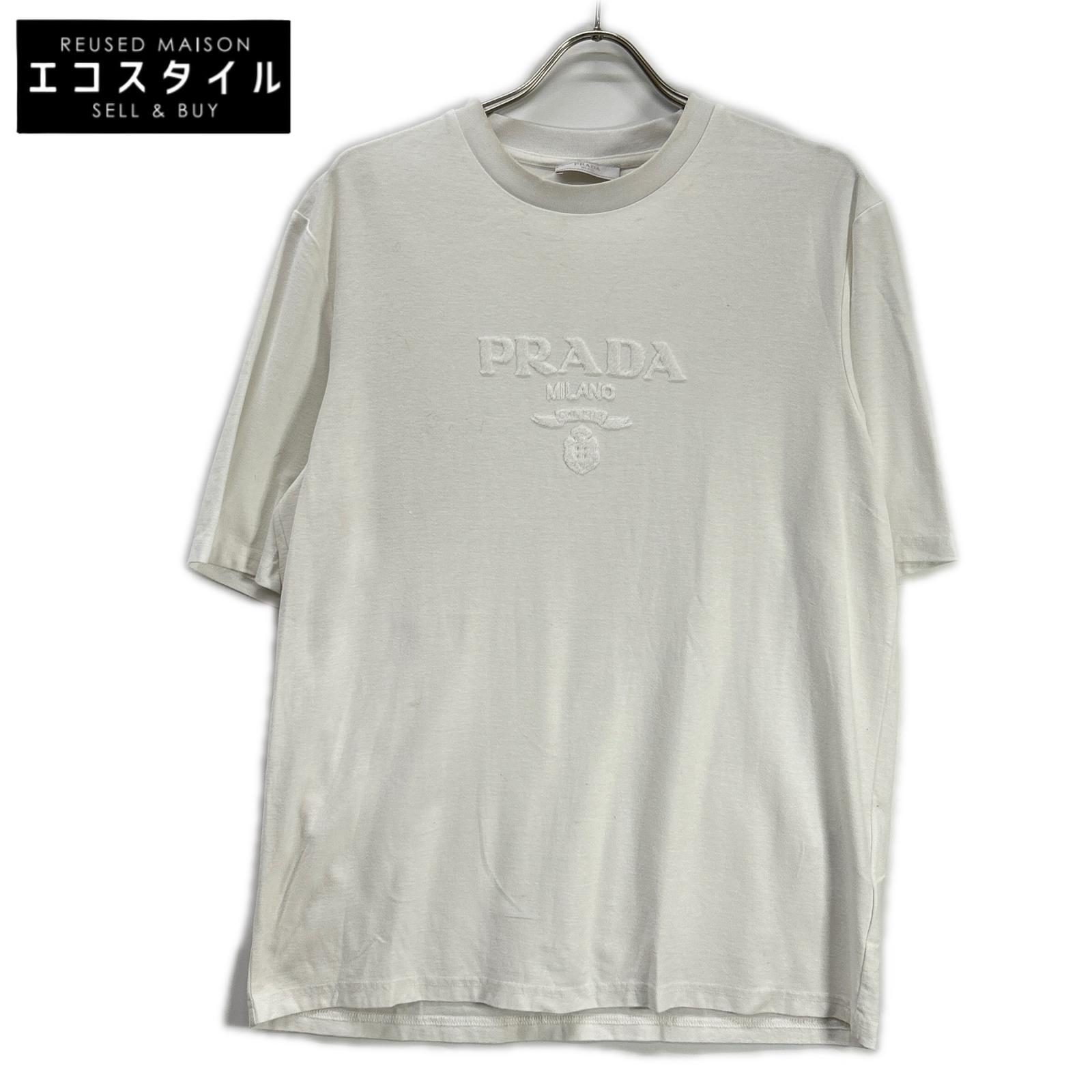 PRADA プラダ UJN897 ホワイト コットン×ナイロン テクニカルコットンTシャツ トップス