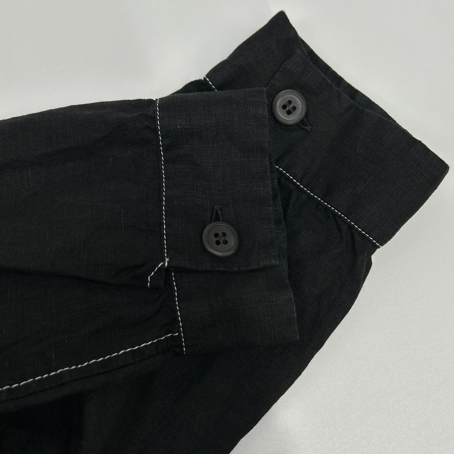 PRADA Prada UCN441 Black Triangle Logo Stitching Open-Collar Shirt Top