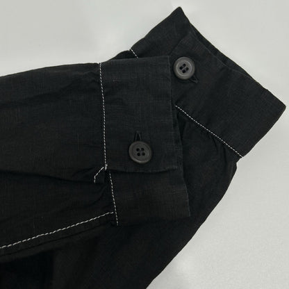 PRADA Prada UCN441 Black Triangle Logo Stitching Open-Collar Shirt Top