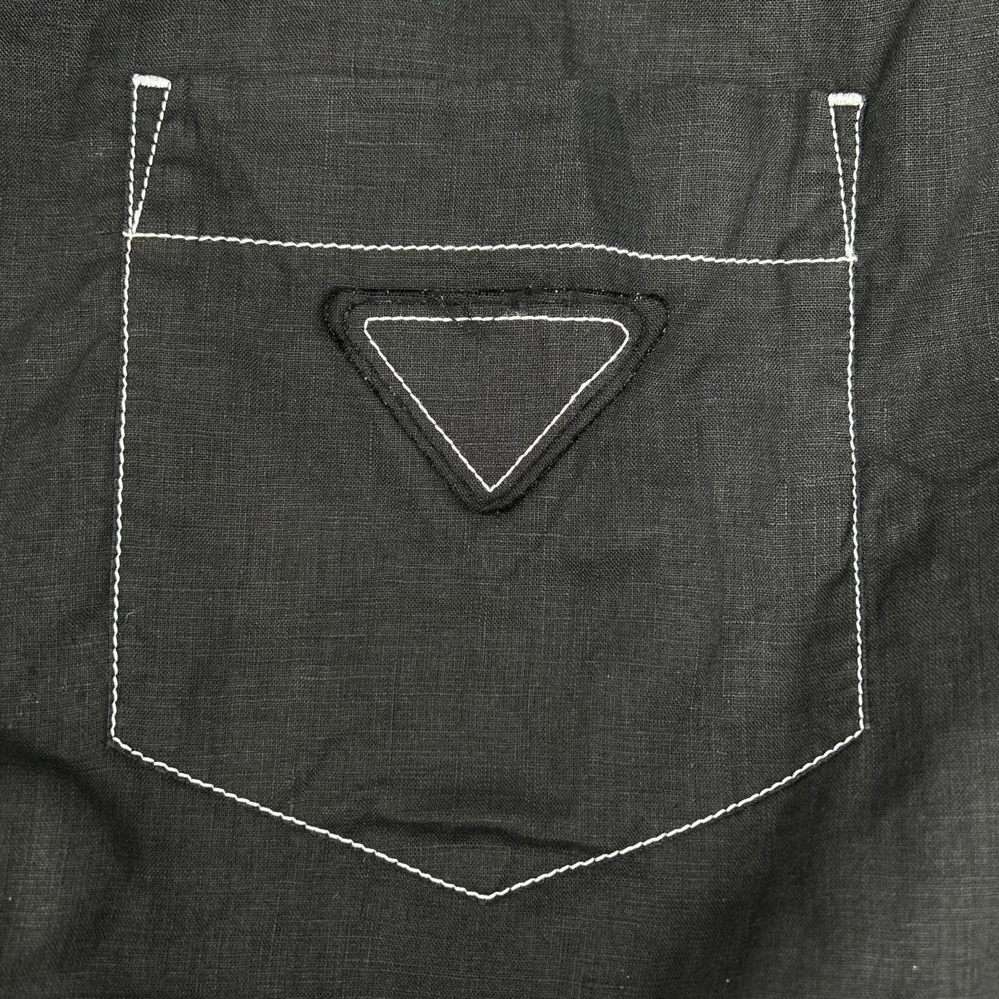 PRADA Prada UCN441 Black Triangle Logo Stitching Open-Collar Shirt Top