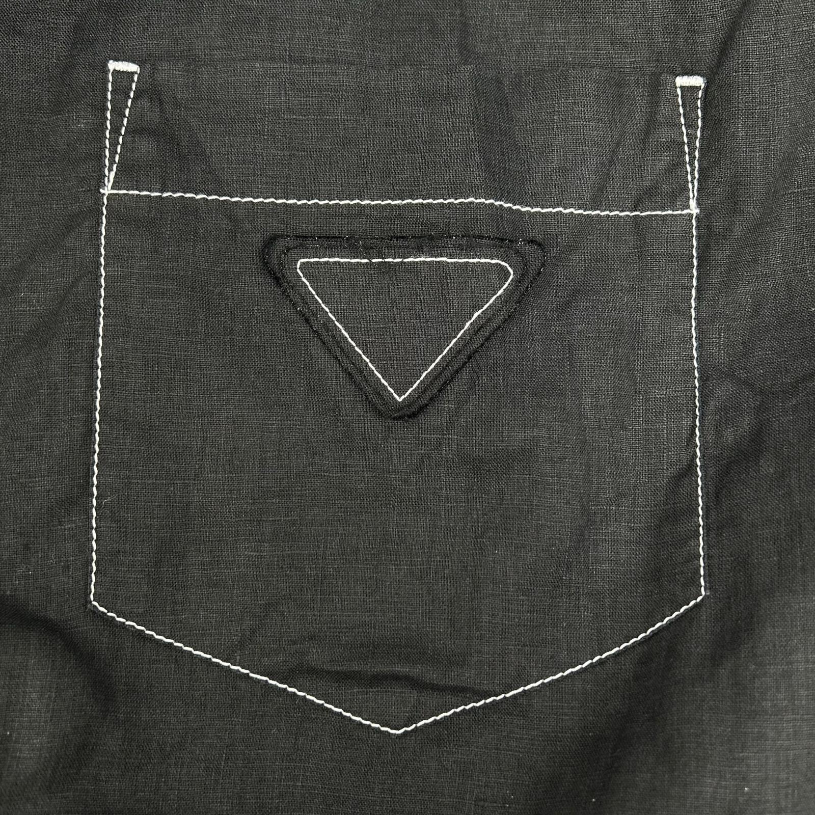 PRADA Prada UCN441 Black Triangle Logo Stitching Open-Collar Shirt Top