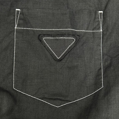 PRADA Prada UCN441 Black Triangle Logo Stitching Open-Collar Shirt Top