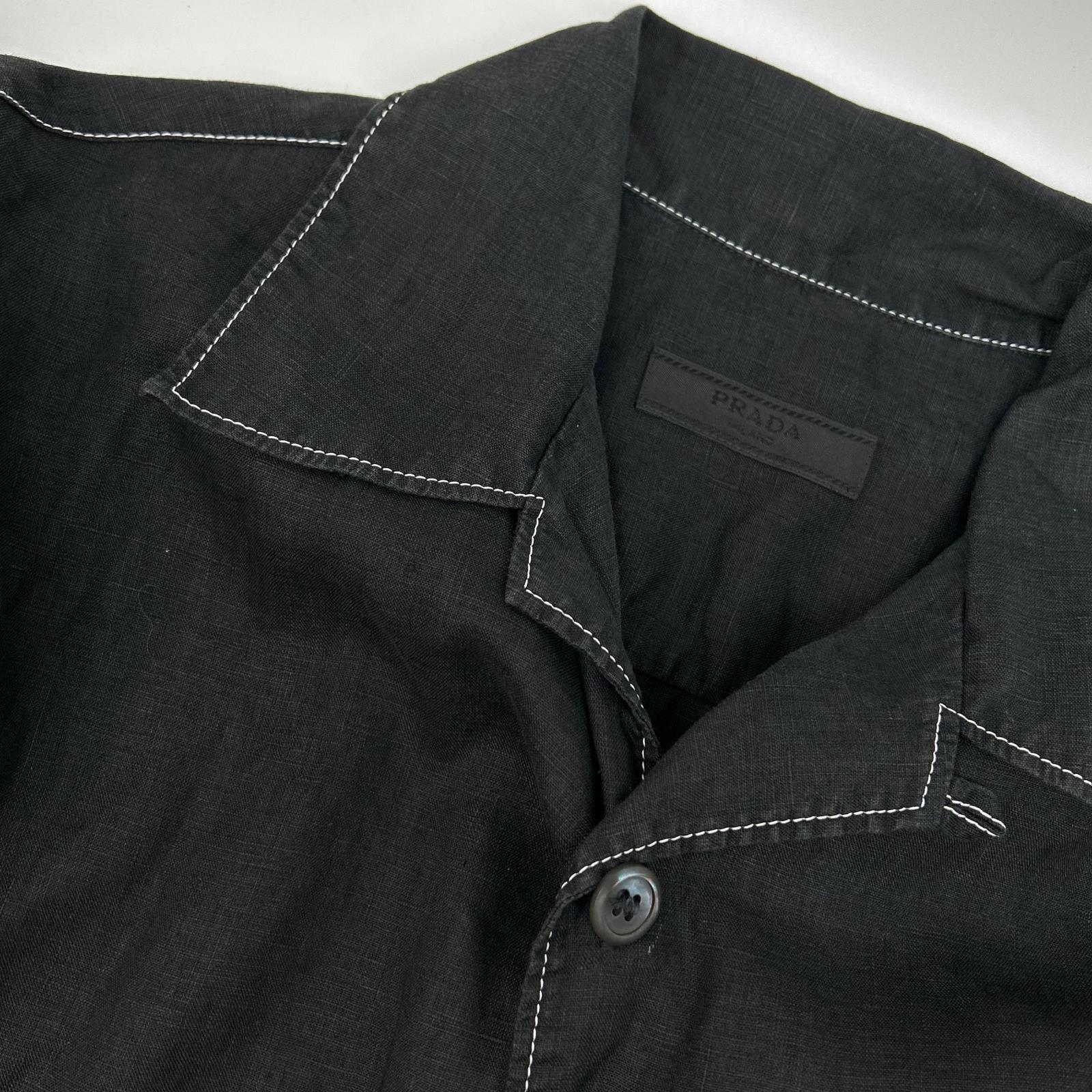 PRADA Prada UCN441 Black Triangle Logo Stitching Open-Collar Shirt Top