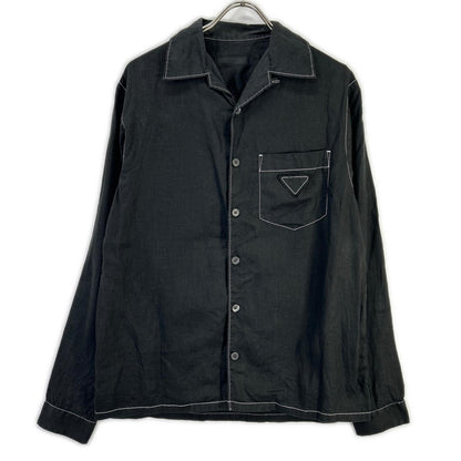 PRADA Prada UCN441 Black Triangle Logo Stitching Open-Collar Shirt Top