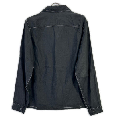 PRADA Prada UCN441 Black Triangle Logo Stitching Open-Collar Shirt Top