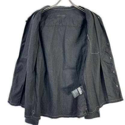 PRADA Prada UCN441 Black Triangle Logo Stitching Open-Collar Shirt Top