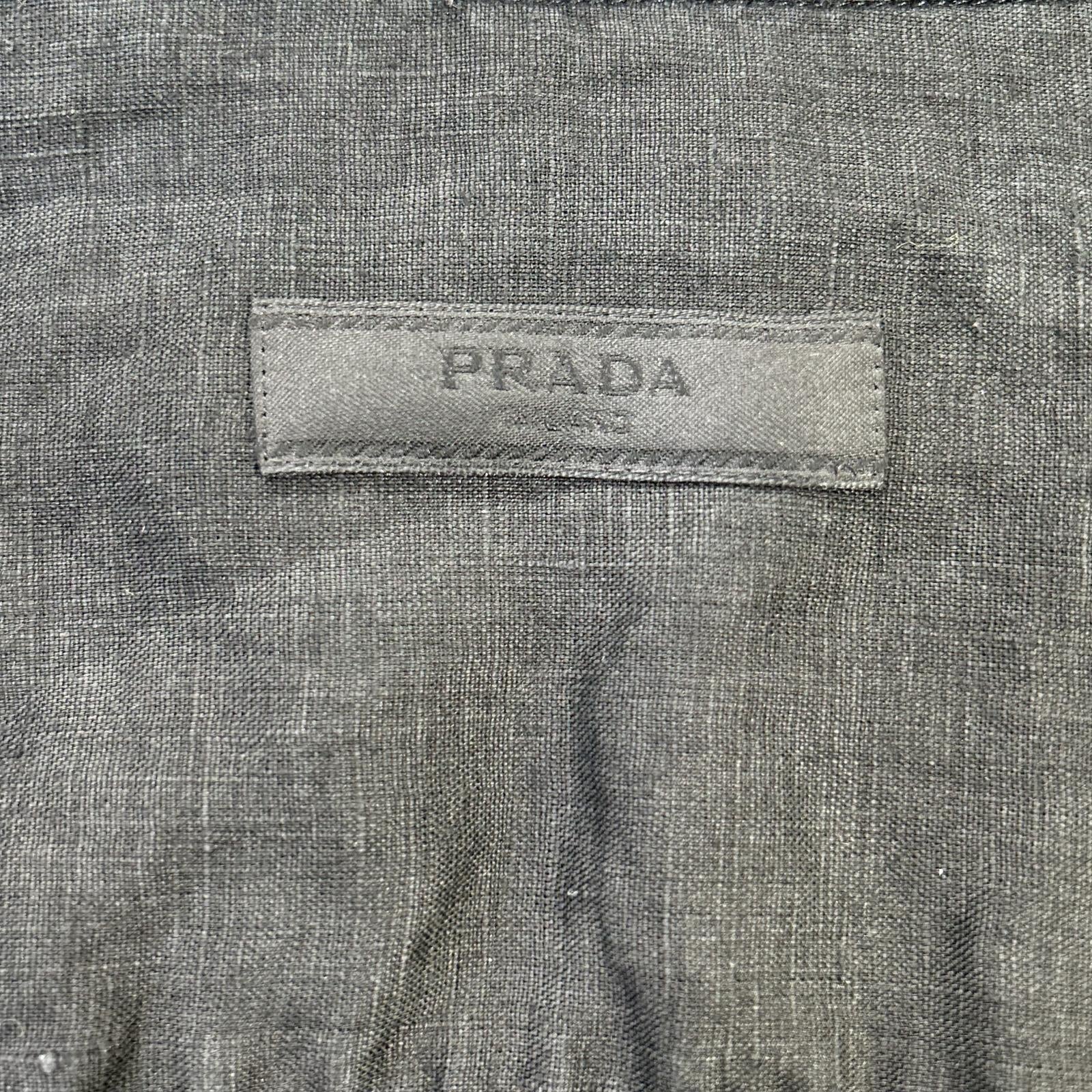 PRADA Prada UCN441 Black Triangle Logo Stitching Open-Collar Shirt Top