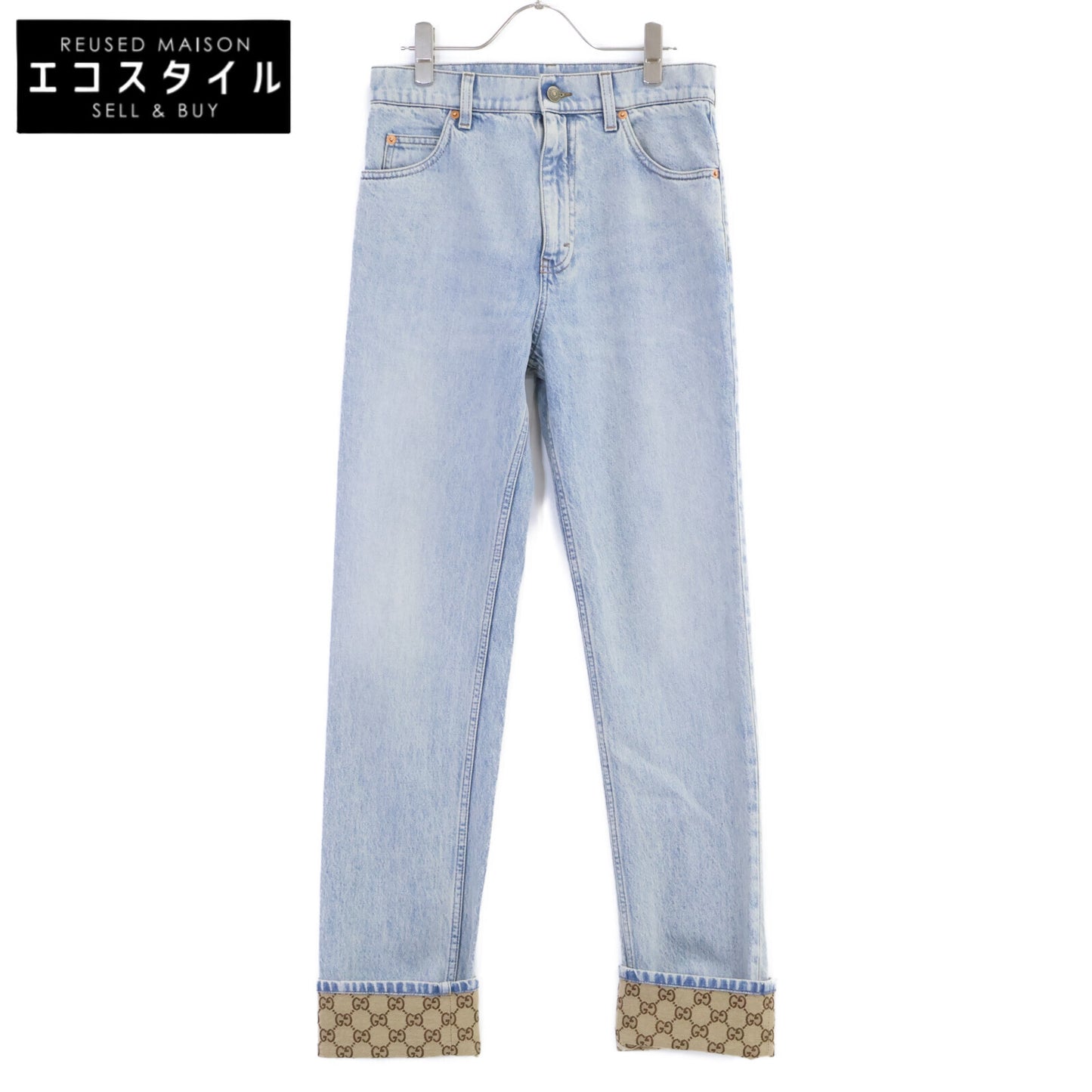 GUCCI グッチ 774078 ライトブルー GG ターンアップ ウォッシュドデニム パンツ ボトムス
