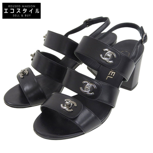 CHANEL シャネル ココマーク ターンロック バック ストラップ サンダル シューズ レディース ブラック 37 G32651 シューズ