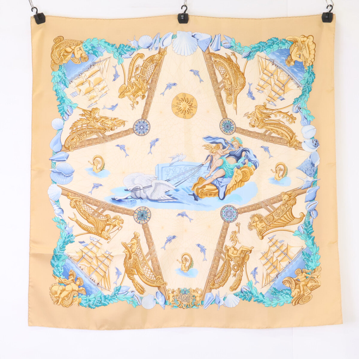 HERMES エルメス 【新品同様】MTGPSOA 帆船 シルク カレ90 スカーフ