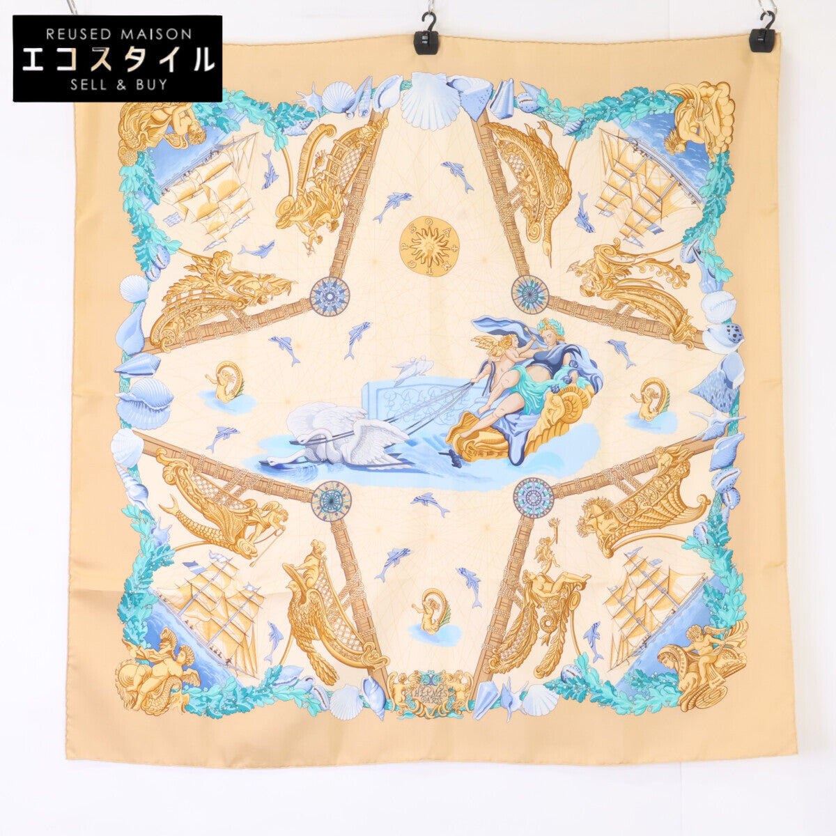 HERMES エルメス 【新品同様】MTGPSOA 帆船 シルク カレ90 スカーフ