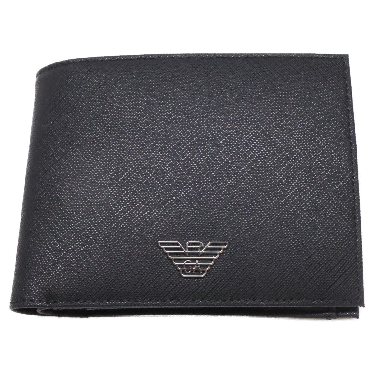 EMPORIOARMANI エンポリオアルマーニ 【新品同様】Y4R165Y138E81072 コインポケットウォレット 再生サフィアーノレザー イーグルプレート付き 二つ折り財布（小銭入れあり）
