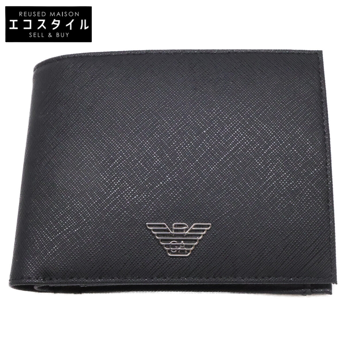 EMPORIOARMANI エンポリオアルマーニ 【新品同様】Y4R165Y138E81072 コインポケットウォレット 再生サフィアーノレザー イーグルプレート付き 二つ折り財布（小銭入れあり）