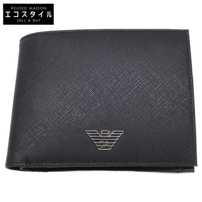 EMPORIOARMANI エンポリオアルマーニ 【新品同様】Y4R165Y138E81072 コインポケットウォレット 再生サフィアーノレザー イーグルプレート付き 二つ折り財布（小銭入れあり）