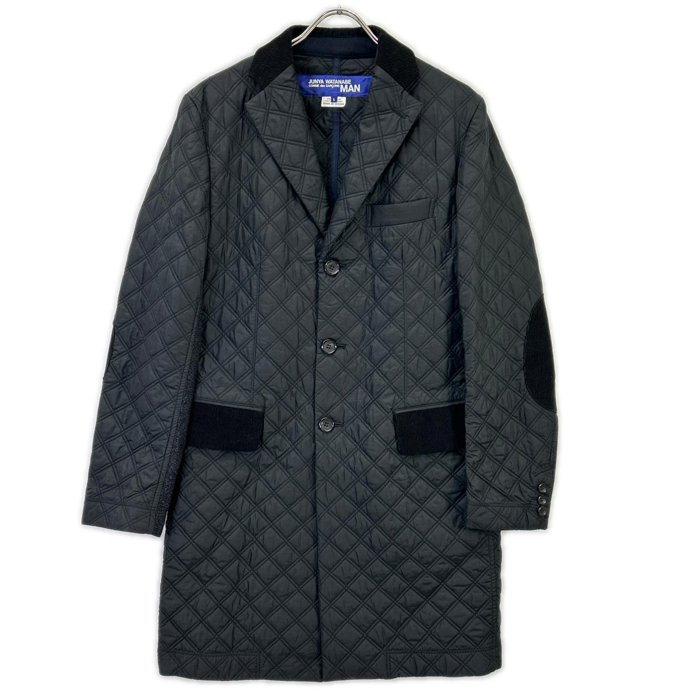 COMMEdesGARCONS JUNYA WATANABE コムデギャルソンジュンヤワタナベ WN-C005 ブラック キルティング ステンカラーコート ジャケット ロング 切替 ジャケット