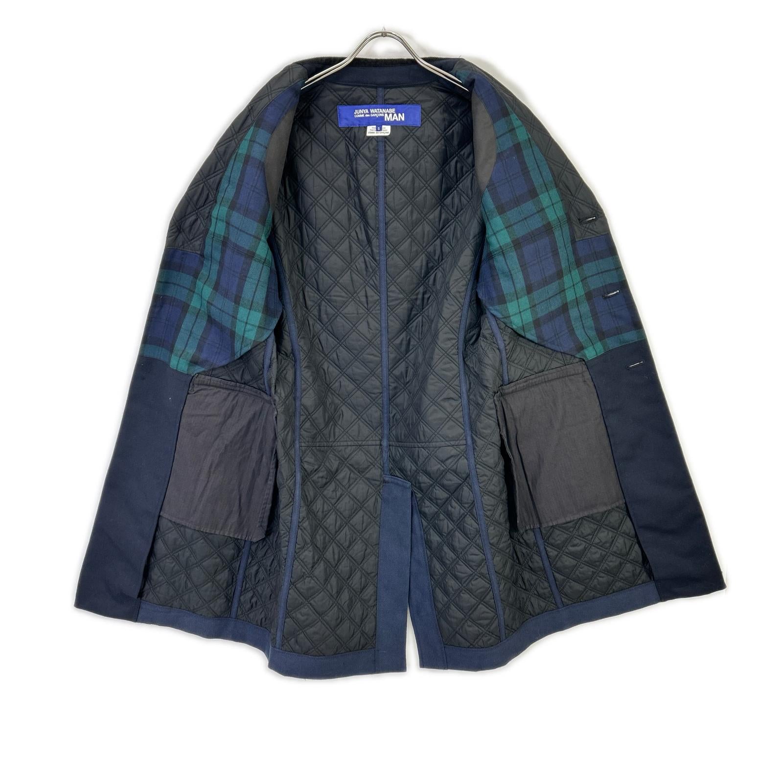 COMMEdesGARCONS JUNYA WATANABE コムデギャルソンジュンヤワタナベ WN-C005 ブラック キルティング ステンカラーコート ジャケット ロング 切替 ジャケット