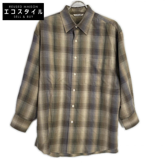 AURALEE オーラリー 25AW A25AS01LC ベージュ SUPER LIGHT WOOL CHECK SHIRT ロングスリーブシャツ トップス