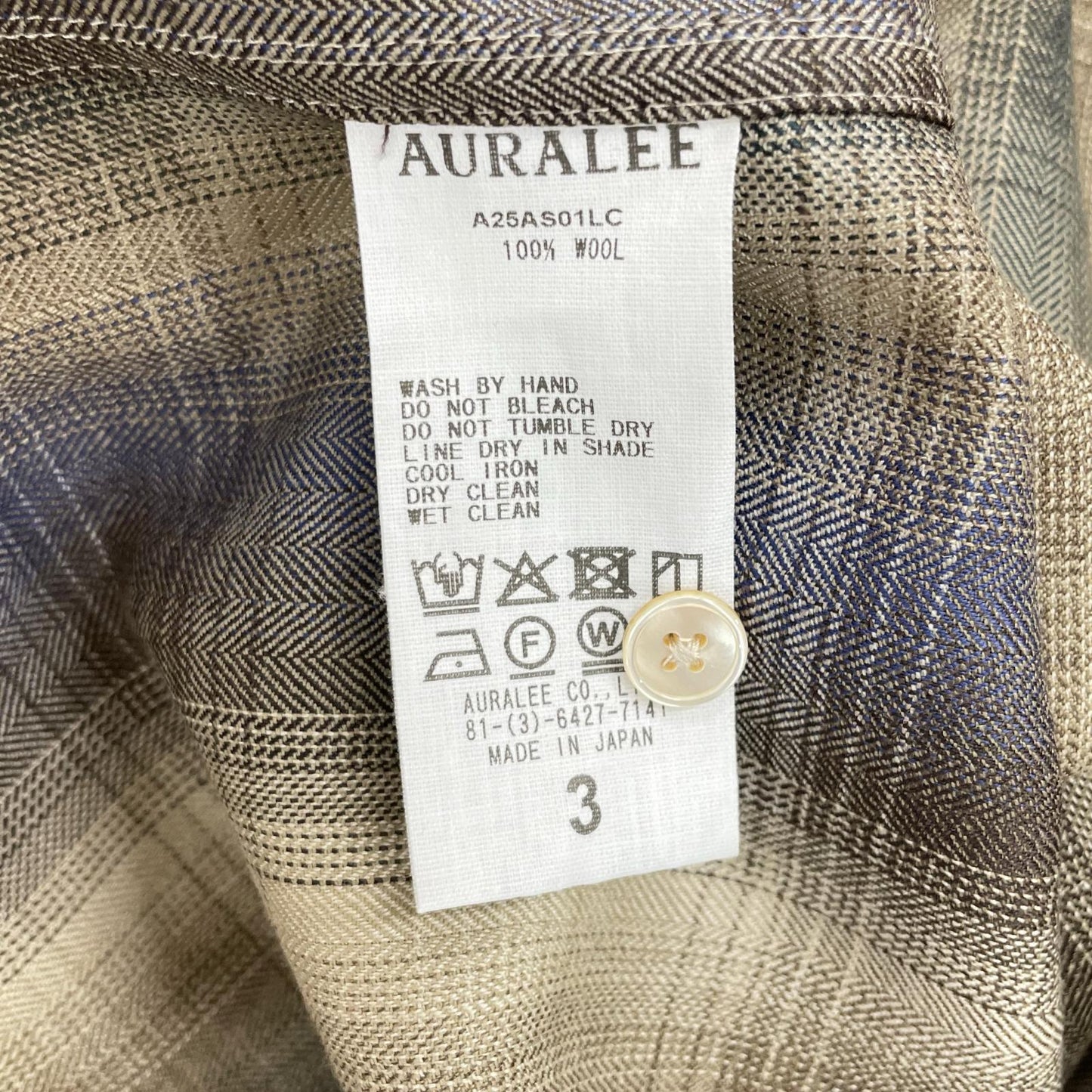 AURALEE オーラリー 25AW A25AS01LC ベージュ SUPER LIGHT WOOL CHECK SHIRT ロングスリーブシャツ トップス