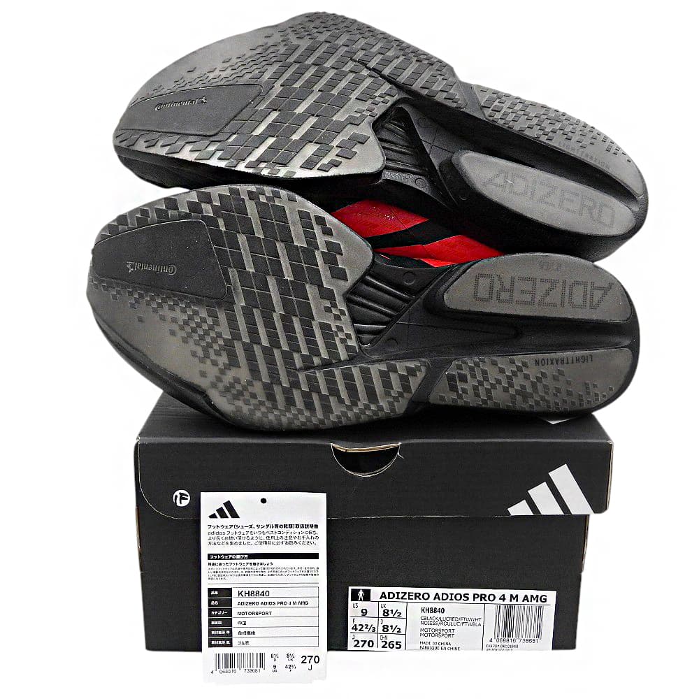 adidas アディダス 新品同様 アディゼロ アディオス プロ 4 AMG ADIZERO ADIOS PRO スニーカー メンズ 黒×赤 27cm KH8840 シューズ